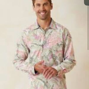 Tommy Bahama Pink and Green Floral Button Down Shirt